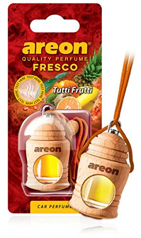 Areon Fresco Car Air Freshener Hanging Tutti Frutti Perfume Diffuser Glass Bottle Mini Wood Pendant Liquid Sweet Fruit Scent Long Lasting Home Office Room Van 3D 4ml Pack of 1