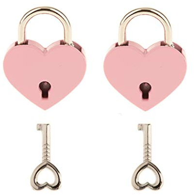 Small Metal Heart Shaped Padlock Mini Lock with Key for Jewelry Box Storage Box Diary Book,Pack of 2 (Pink)