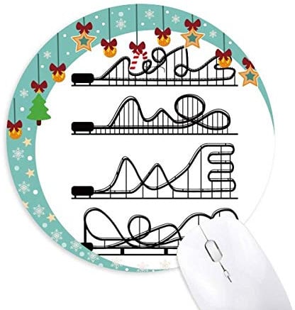 Amusement Park Black Roller Coaster Silhouette Mouse Pad Jingling Bell Round Rubber Mat