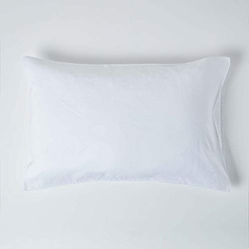 HOMESCAPES Luxury Soft Linen Pillowcase Plain Natural Textured White French Flax Fibre Linen & Pure 100% Cotton Blend Standard Pillowcase