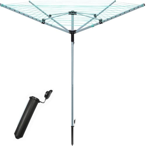 Siam Express 4 Arm 40m Rotary Steel Laundry Airer, Outdoor Clothes Drying Rack, Folding Washing Line, INCL. Ground Socket, 360 Degree Rotary, Weatherproof, Height 1.90m