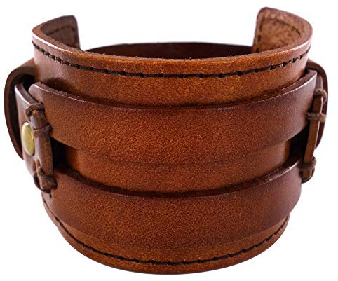 axy LEDERARMBAND BREIT Serie LAB1-1! ECHT Leder Armband Vintage Leather Bracelet! Surferarmband Herren (Orangebraun)