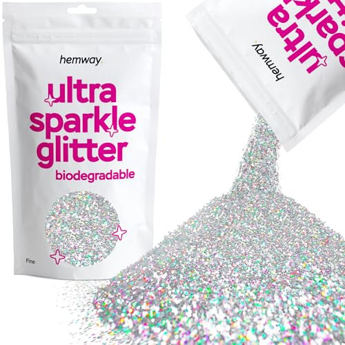 Hemway Eco Friendly Biodegradable Glitter - Silver Holographic | Fine Plant-Based Metallic Flakes for Arts & Resin Crafts | Bio Supplies for Festival, Hair, Face, Body & Nail Art Decoration | 100 g