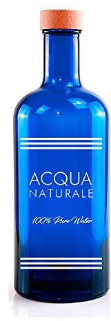 BrandPrint, Bottiglia In Vetro Blu Per Acqua 750 ML Serigrafata Naturale Modello Iside con Tappo a Vite in Alluminio Rivestito in Legno. Bottiglia per Acqua Solarizzata. Bottiglia per Ristoranti