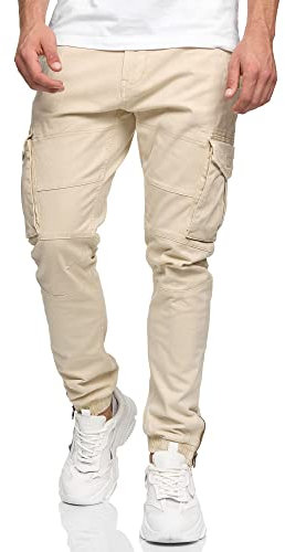 Indicode Herren Alex Cargohose aus Baumwolle mit 6 Taschen | Cargo Chino Hose f. Männer Fog, S