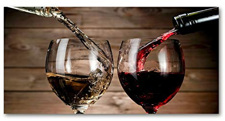 Tulup Impression sur Verre de 120x60 cm Image Tableau Photo décorative panoramique pour la Cuisine et Le Salon - Nourriture et Boissons - Deux Verres De Vin - Rouge