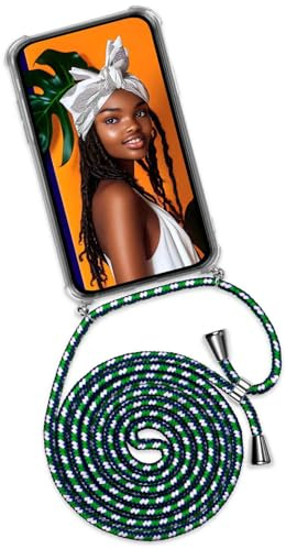 ONEFLOW Handykette für Samsung Galaxy M52 5G Hülle mit Band, Handyhülle mit Kette abnehmbar, Handyband zum Umhängen, Handy Umhängeband Lange Handykordel, Twist Case – Grün Weiß