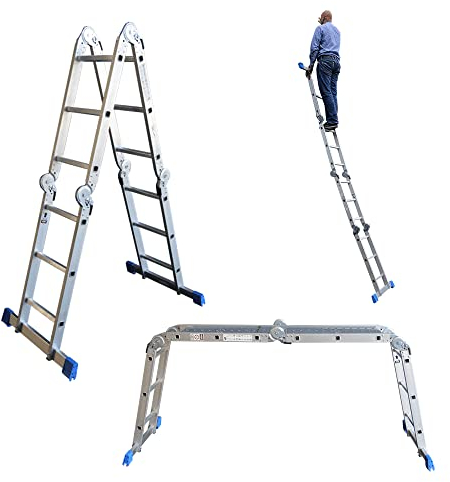 Alumexx 3-1 Multi Klappleiter/Treppe - Leiter, Gerüst und Treppe in 1 - Stehgerüst - Aluleiter - Stehleiter - Arbeitshöhe bis 4,55 Meter - Gewicht 17,5 Kilogramm