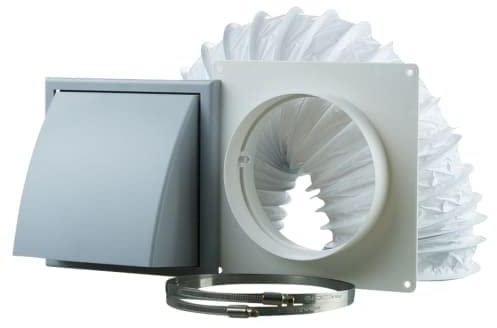 125 mm Tumble Dryer Cooker Hood Extractor Fan Wall Duct Kit with Cowled External Shutter Vent 5 inch - Grey
