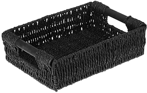 Woodluv Storage Baskets, Storage Boxes Hamper Basket, Storage Baskets for Shelves, Black, Small
