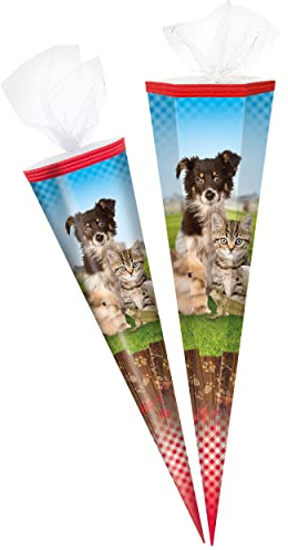 alles-meine.de GmbH Schultüte - Haustiere - Hund & Katze 50-85 cm Größe wählbar Zuckertüte - Tüllabschluß - eckig/rund - Mädchen & Jungen - klein & groß - Geschenktüte ..