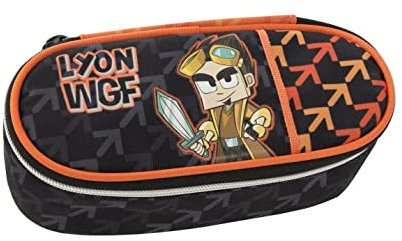 Ecole Trousse Lyon Gamer Ovale Zip + cadeau porte-clé sifflet et stylo coloré