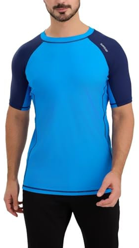 SURFEASY Men's Rash Vest Swim Shirts, Sun Protection Short Sleeve Quick Drying Rash Guard Base Layer Snorkeling Swimming Surfing Tops (Royal Blue/Navy,S)