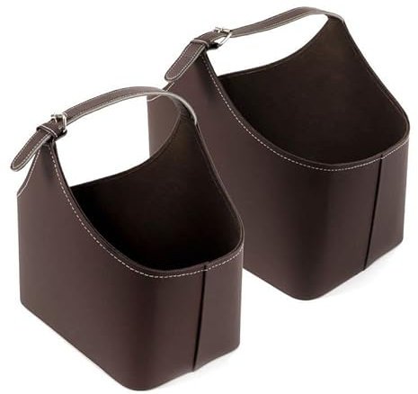 ROCKING GIFTS 2er Set Zeitschriftenst‰nder aus braunem Kunstleder in 2 Grˆﬂen, Korb mit Griffen aus Kunstleder f¸r Aufbewahrung Wohnzimmer und Sofa, 38 und 28 cm