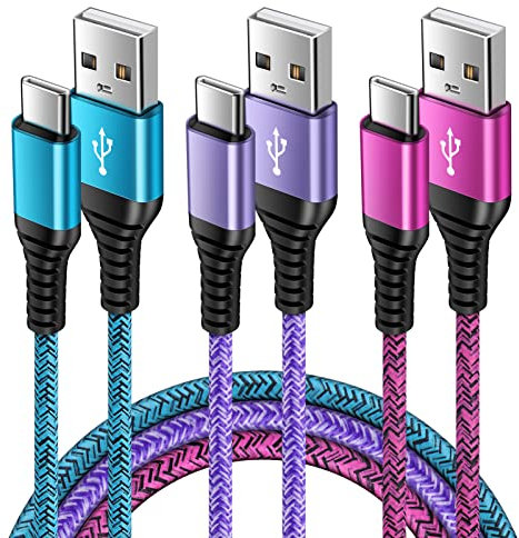 USB C Fast Charger Cable, [3Pack 3FT/0.9M]Type C Samsung Charger Cable USB C Lead Fast Charging for Samsung Galaxy S25 S24 S23 S22 S21 S20 A12 A13 A145G A15 A16 A17 A33 A50 A52 Huawei P40 P30 P20 Lite