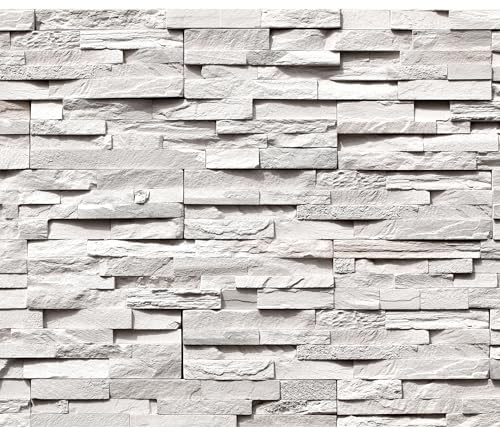 decomonkey Fototapete selbstklebend Steine 3D Optik 392x280 cm Selbstklebende Tapeten Wand Fototapeten Tapete Wandtapete klebend Klebefolie Küche Büro Flur Steinwand Ziegel Deko Grau