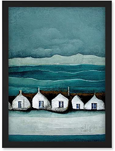 Row Of White Fisherman Cottages Isle Of Jura Artwork Framed Wall Art Print A4