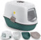 CAT CENTRE Jumbo Sifting Hooded Cats Litter Tray Green 58cm Scoopless Sieve Toilet Detachable Hood Top Cats Box Flip Entrance No-spillage Loo Easy Cleaning Durable Safe Plastic Made in Italy