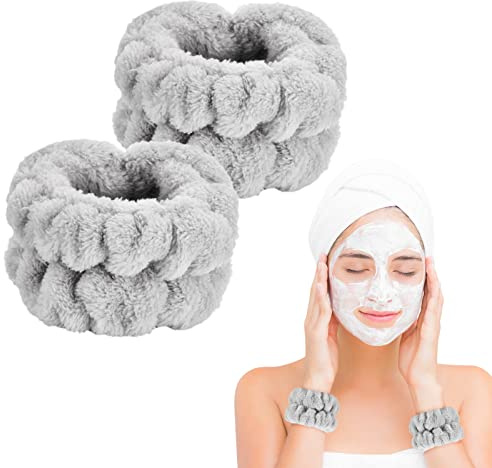 Dorbetar 2 Pcs Microfiber Wrist Towels for Washing Face - Spa Wristbands, Arm Bands for Women and Children (Pale Gray)
