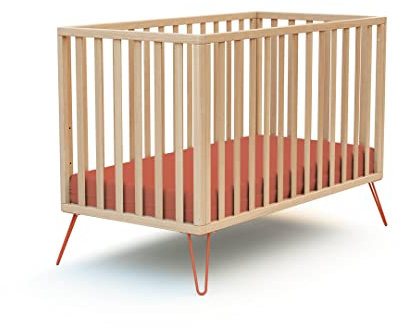 JURABABY - Babybett Holz ONLY Terrakotta 60 x 120 cm| Lattenrost 3 Stufen Höhenverstellbar| 128 x 68 x 86 cm | Kinderbett | Gitterbett mit Lattenrost 3 Stufen Höhenverstellbar