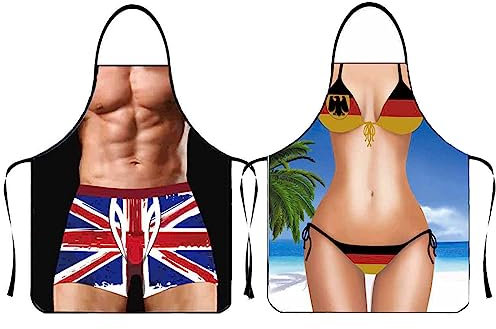 Anzhee 2 Stücke Schürze BBQ Grillschürze Kochschürze Partyschürze Lustige ursprüngliche Kochschürze für Frauen Männer Erwachsene