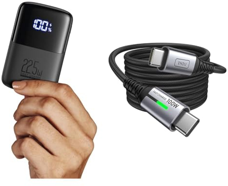 INIU Power Bank, 22.5W Fast Charging 10000mAh Battery Pack USB C Input & Output Portable Charger & USB C to USB C Charger Cable, [2m] 100W PD3.0 Type C Cable Fast Charging