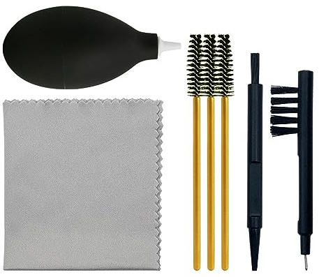 Alnicov 7PCS Hearing Aid Cleaning Tools Kit with Mini Rubber Squeeze Ball Pump Air Duster and Cleaning Fabric Suitable for Earbuds
