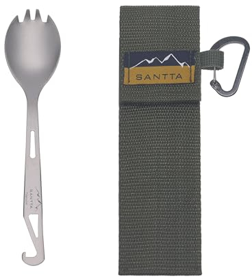 SANTTA Titanium Camping Spork, Spoon, Fork & Bottle Opener 3-in-1 Combo Camping Utensil for Camping, Hiking and Travel