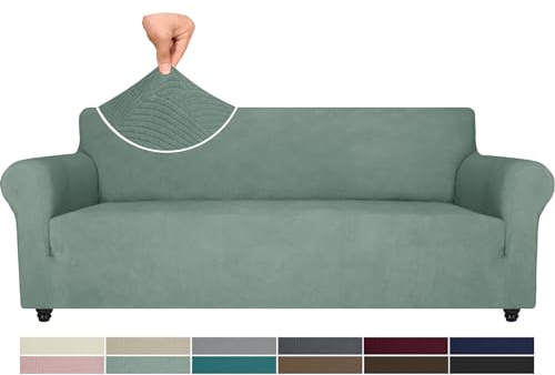 Ystyle Copridivano 4 Posti Con Braccioli, Copri Divano Antigraffio Gatto, Copridivani Elasticizzato, Pesante Inverno Copri Divani, Fodera Divano Antimacchia Lavabile Antiscivolo, Verde Chiaro