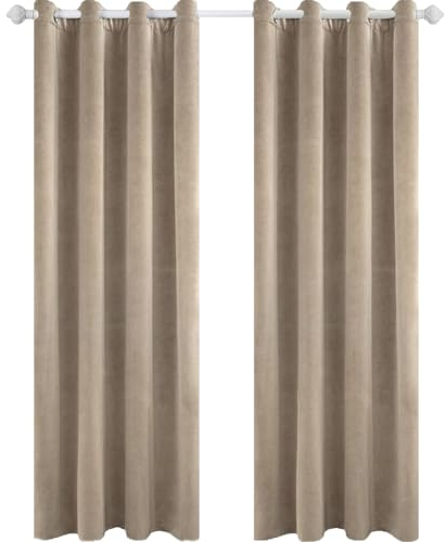 YSTELLAA Gardinen Samt 2er Set, 140×245cm, Thermovorhang Kälteschutz Mit Ösen, Vorhang Blickdicht Wohnzimmer Modern, Thermovorhang Schlafzimmer, Blackout Schallschutz, Kamel