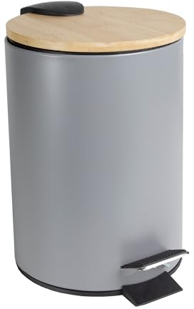 Jotta Mülleimer Bad Grau 3 L Scandic Stahl Bambus Deckel Fußpedal Kunststoffeinsatz für Badezimmer