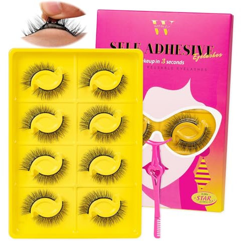 Self Adhesive Eyelashes Lash Clusters 8 Pairs Reusable Adhesive Eyelashes,No Glue Needed,No Sticky Residue Lashes with Tweezers for Diy Lashes Extension at Home by WLFRHD(Star,D-Mix10-14mm Kit)