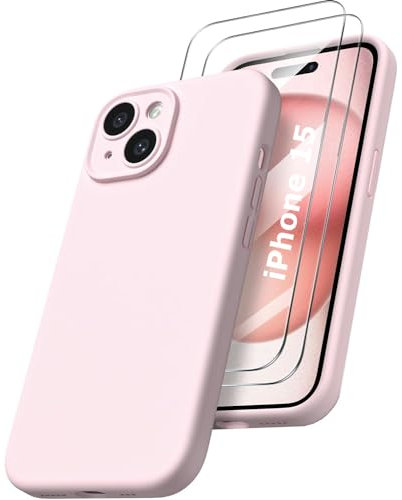 Little Boutik Coque pour iPhone 15 Silicone Rose + 2 Verres Trempes