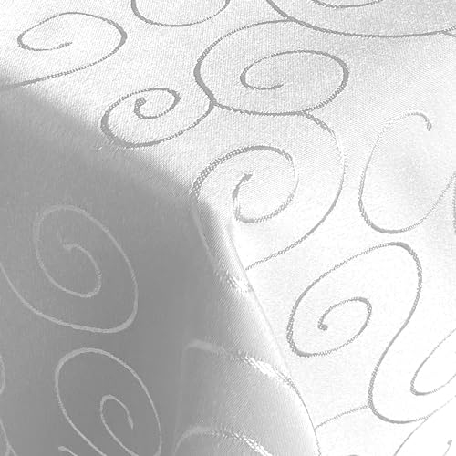 Tischdecke Hochwertig Tischdecken Stofftischdecke Tischtuch Ornamente Weisse Tafeldecke Bügelarm Seidenglanz schnelltrocknend Bügelfrei (Weiss, Oval 160x300cm)