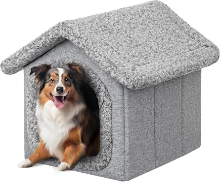 PillowPrim Haustierhütte Hundehaus Höhle Hundehütte Katzenhütte Hundehöhle Katzenhaus Hundekissen Katzenkissen Flauschiges Haus, Grau, 46x52x53 cm