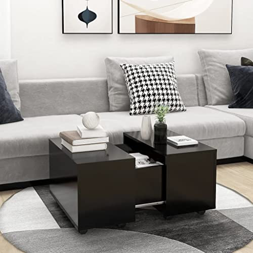 Tino Tech Couchtisch aus Holzwerkstoff 60x60x38 cm Schwarz Wohzimmer Couchtisch Cauchsofa Tisch Modern Stubentisch Coffe Table Center Table Beistelltisch Wohnzimmertisch mit Rollen