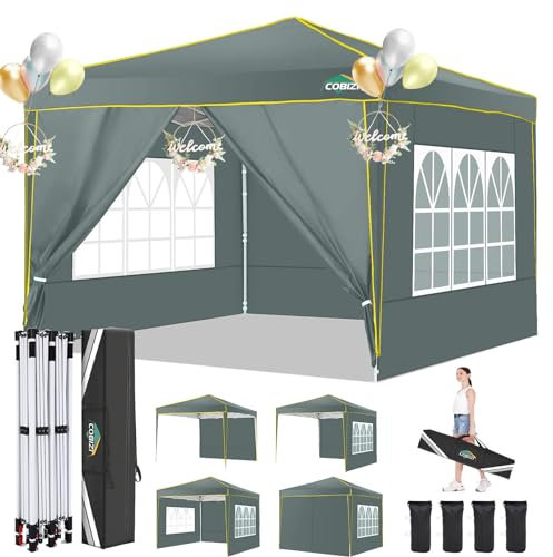 COBIZI Faltpavillon 3x3m Pavillon 3x3 Wasserdicht Stabil Winterfest mit 4 Seitenwände 2.0 Pop Up Pavillon UV-Schutz 50+ Partyzelt Gartenpavillon für Strand Hochzeit Camping