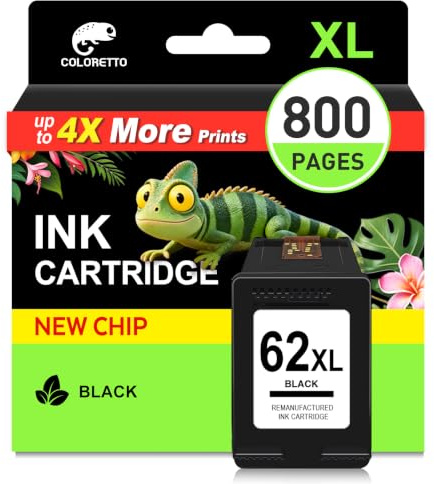 COLORETTO 62 XL Black Ink Cartridges for Envy 5546 5540 5544 5541 | Envy 5546 5540 5544 5541 5644 7640 5547 Officejet 250 5740 5470 200c High Yield 62 Printer Ink Replacement