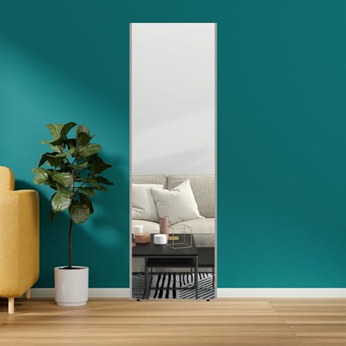 brisafe Ganzkörperspiegel unzerbrechlich & modern I Spiegel 160 x 50 cm groß I dünner Aluminium-Rahmen in Silber I Standspiegel bruchsicher & leicht I Wandspiegel zum Aufhängen
