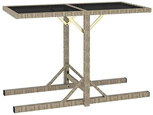 Youuihom Bistro-Tisch für den Innenhof Verandatisch für draußen Beistelltisch Gartentisch Beige 110×53×72 cm Glas und Poly Rattan Geeignet für Hinterhof, Pool, Hof, Garten, Hinterhof, Picknick