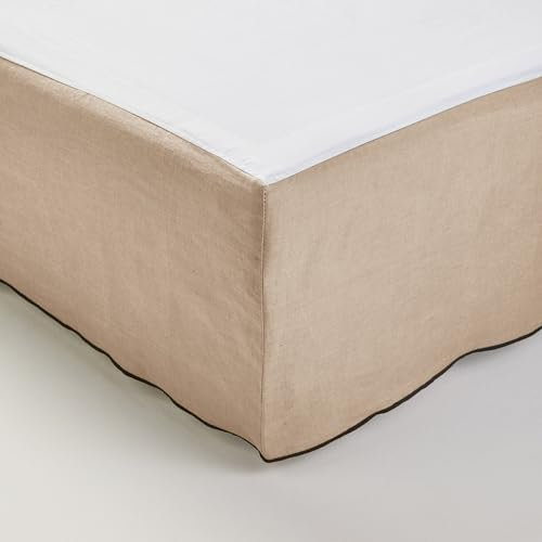 MADURA - Cache sommier Carlina Décoration pour Maison Salon Chambre Canapé - Idée Cadeau en 100% Lin lavé légèrement froissé Beige 180x200 cm
