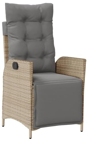 vidaXL Gartensessel mit Fußteil, Gartenstuhl Verstellbare Rückenlehne Fußteil, Sessel Stuhl Stahlrahmen, Gartenmöbel, Beigemischung Poly Rattan