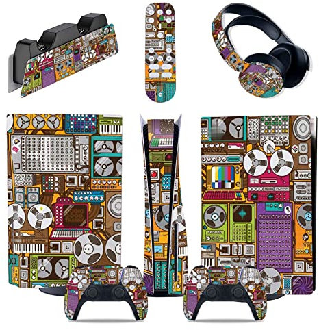 Para PS5 Consola Disc Edition & Digital Edition Pegatina Vinilo Calcomanía Cubierta Para Ps5 Mando & Estación Carga & Auriculares & Mando Multimedia 23609 Sin Burbujas Sin Espuma Antiarañazos(Size:Dis