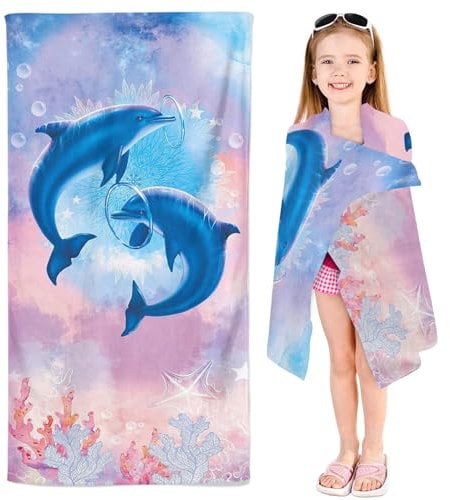 SMchwbc Delfin Strandtuch 90x180 cm Delfine Ozean Badetuch Strandlaken Handtücher Dolphin Badetuch Groß 100x200cm Microfaser Somme Handtücher Für Reisen (6,40 x 80 cm)