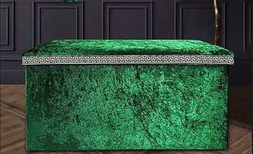 Luxury Product GREEK STYLE Crushed Velvet Storage Box Ottoman Folding Pouffe Toy Bench Chair Seat FootStool for adults and kids or toddlers (Green) under desk footstool as seen on shark tank