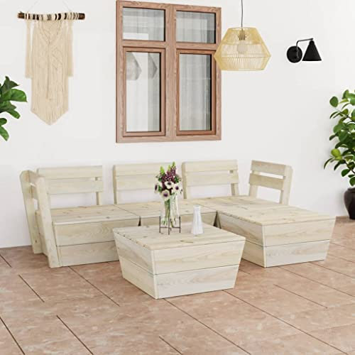 THOYTOUI 5-TLG. Garten-Paletten-Lounge-Set, Garden Furniture Sets Terassenmöbel außen Garten essgruppe Gartenlounge Outdoor Geeignet für Veranda Garten Balkon Terrasse Imprägniertes Fichtenholz