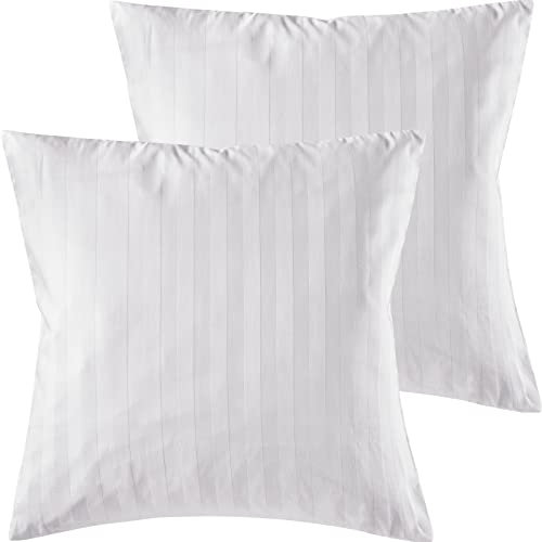 Pure Label 2er Set Mako Satin Damast Streifen Kissenbezüge 50x50 cm aus 100% Baumwolle in weiß| Traumhaft weiche Deko Kissen passend zu unseren Bettwäsche Sets