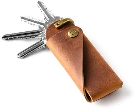 Crazy Horse Craft, Minimaler Schlüsselanhänger Leder, Schlüsselringe, Schlüsseletui, Schlüssel Organizer, Brauner, Small Key Holder, Keychain, Keyring, Fob