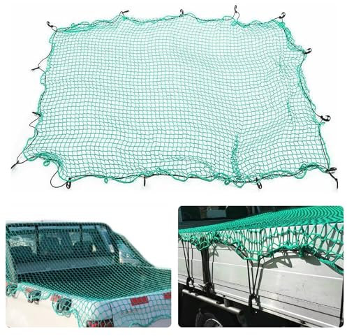 Cargo Net, 6.5 ft X 10 ft for Pickup Truck Bed With 15 PCS Hooks & Elastic Rope - Heavy Duty Netting for Snowmobile Safety Protection, Anti-Fall Trailer Cover