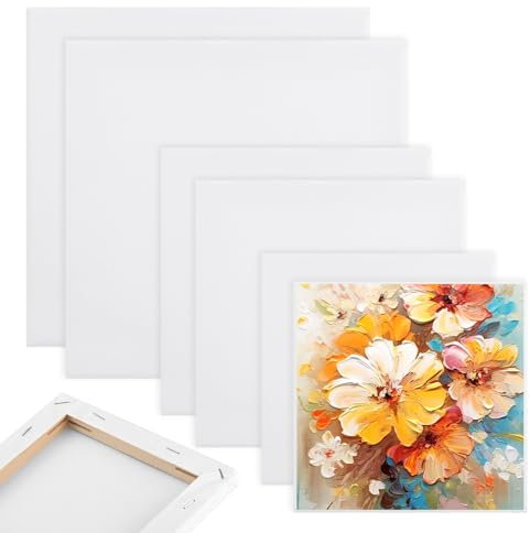 6 Stück Leinwand zum Bemalen, 10 x 10cm/15 x 15cm/20 x 20cm Baumwolle Leinwände zum Malen für Weiß Mini Leinwand, Ölmalerei, Aquarellmalerei